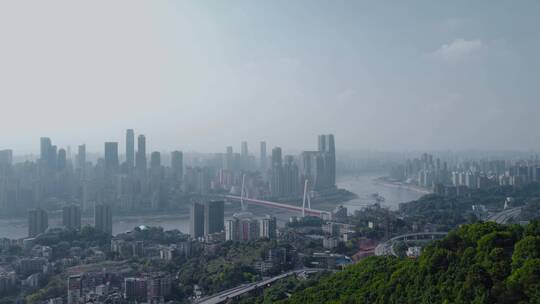 航拍重庆城市风光高楼林立长江桥梁
