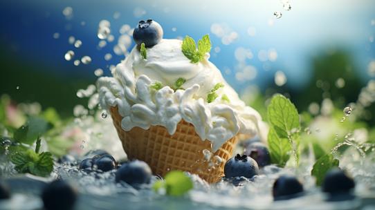 蓝莓奶油甜品冰淇淋酸奶雪糕糕点蛋糕特写