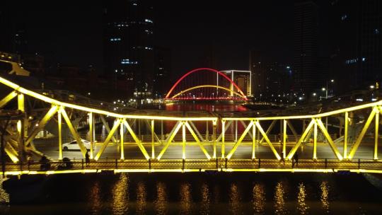 0075高清4k航拍天津海河解放桥夜景大沽桥
