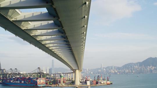 航拍香港昂船洲大桥城市基建