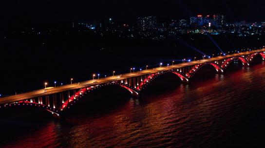 梧州藤县西江大桥灯火璀璨航拍视频素材模板下载
