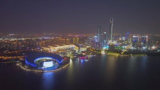 4k航拍江苏苏州金鸡湖夜景