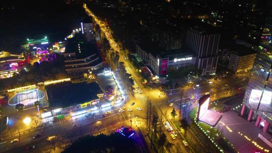 南京市鼓楼区市区马路车流夜景航拍延时40视频素材模板下载