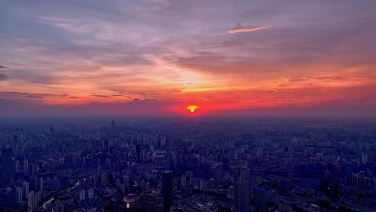 上海外滩傍晚夕阳航拍