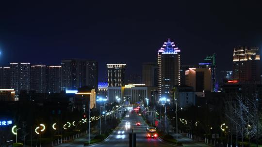 山东烟台城市夜景车流延时摄影
