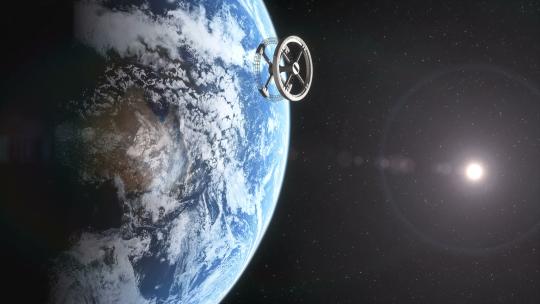 围绕地球轨道运行的空间站的高质量 4K动画