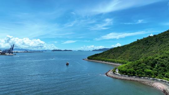 航拍广东惠州大亚湾海边栈道海岸线海景