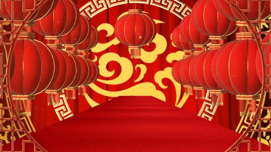 红色喜庆灯笼锣鼓新年春节晚会背景视频