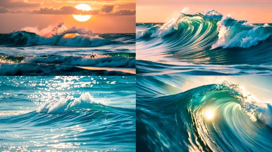 海洋海浪翻滚浪花波涛汹涌多镜头