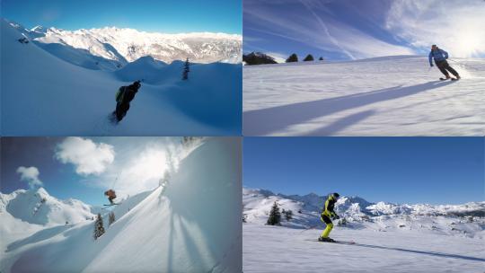 【合集】在雪山上极限滑雪视频素材模板下载