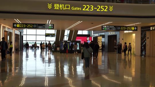 机场人流旅客人群行李箱的乘客登机旅行素材视频素材模板下载