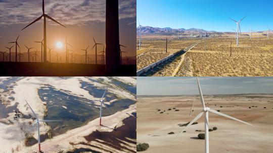 【合集】沙漠荒野中的风能发电机视频素材模板下载