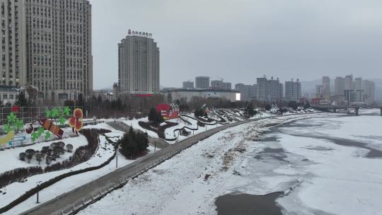 原创 辽宁通化市浑江冬季城市航拍风光