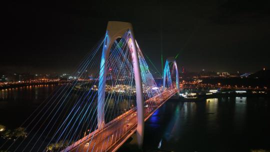 南宁青山大桥夜景航拍空境视频素材模板下载