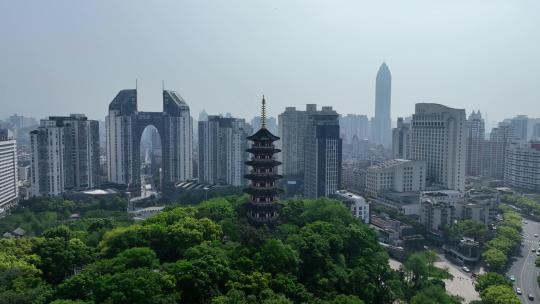 温州九山公园松台山净光塔新国光大厦航拍