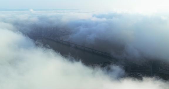 南昌朝阳大桥清晨唯美云海之上航拍