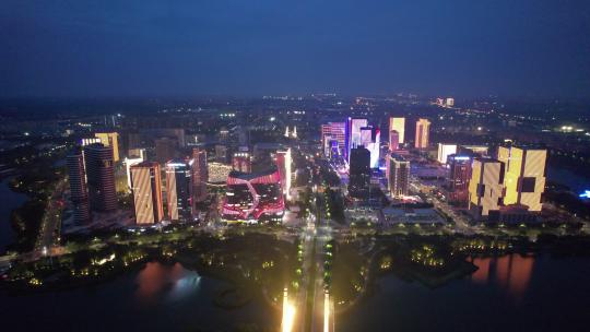 河南郑州城市夜景灯光秀航拍