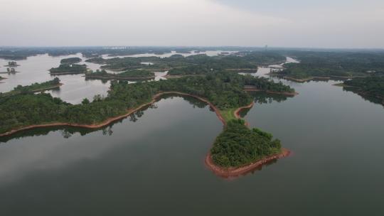 四川成都东部新区三岔湖景区航拍湖泊阳光