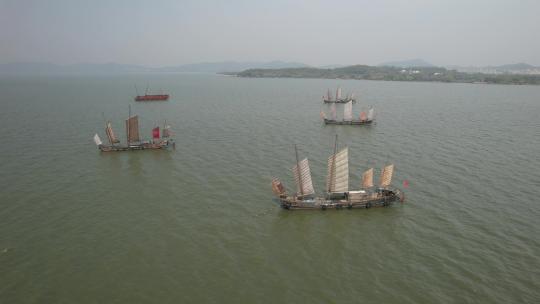 江苏无锡太湖船舶自然风光航拍