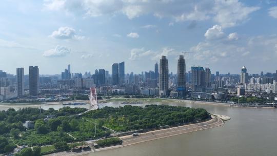航拍武汉城市地标汉江与长江交汇处江景视频素材模板下载