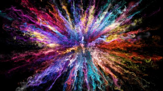 七彩粒子流体爆炸特效绚丽彩色粉末炸开特效