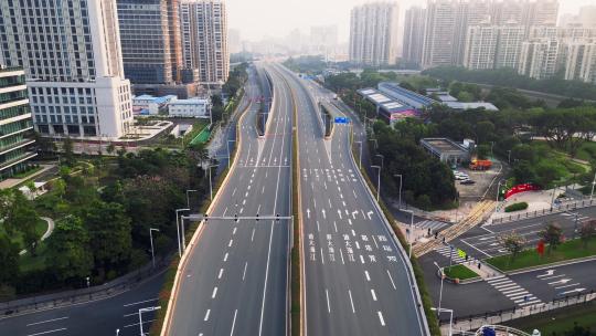 4K城市广州空旷无人街道道路