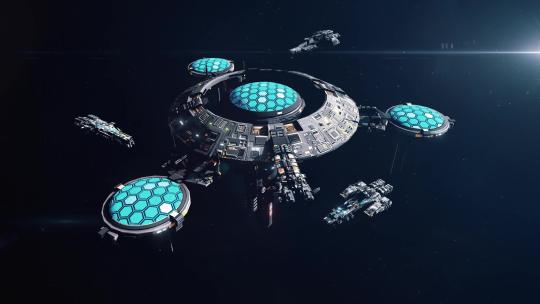 大型未来派科幻空间站 宇宙飞船接近和离开1视频素材模板下载