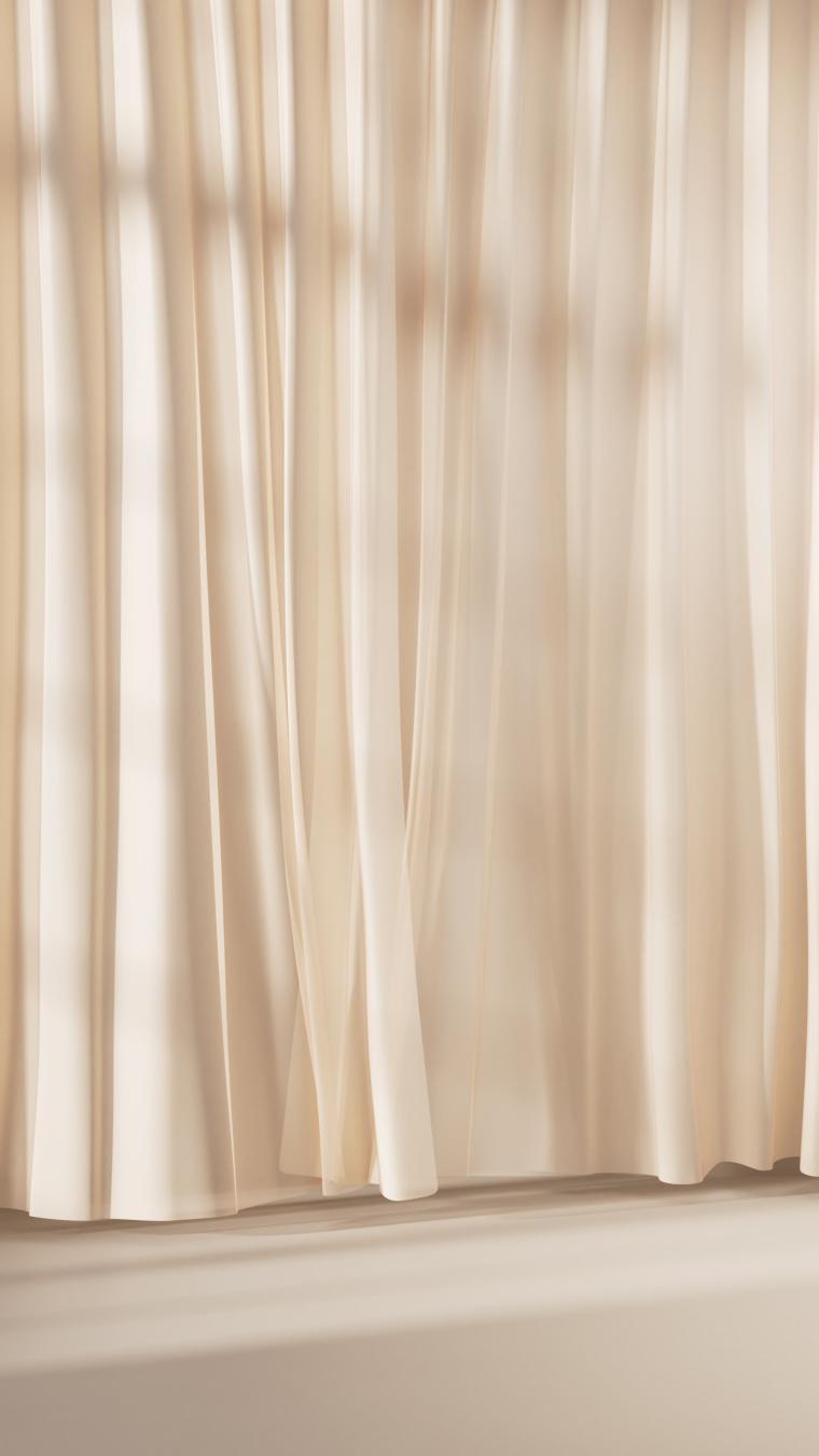 淡黄色阳光与窗帘布料室内3D渲染