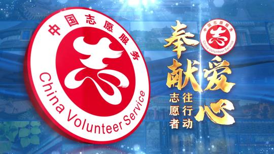 中国志愿服务蓝色大气照片墙片头标题