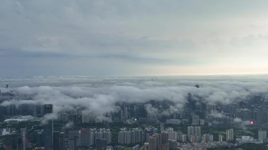 4K深圳南山区建筑群云海航拍视频素材模板下载