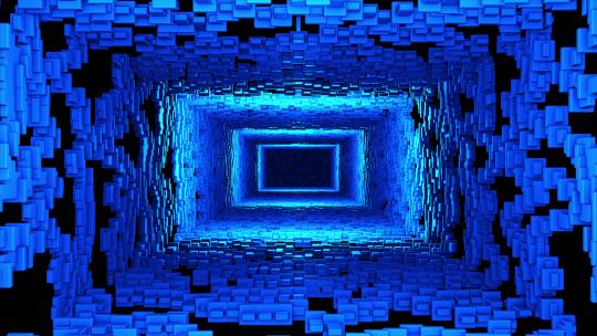蓝色立方隧道 立方结构矩形蓝色隧道的 3D