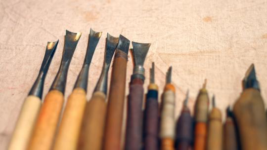 古法木板年画刻板 雕版 刻刀磨刀石 手工