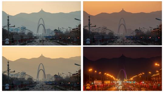北京新首钢大桥长安街日转夜景高清在线视频素材下载