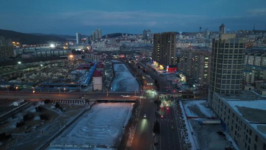 原创 绥芬河城市建筑航拍夜景风光
