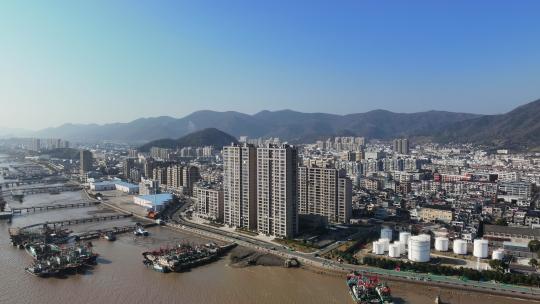 延时航拍象山石浦镇城市风光