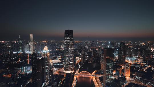 航拍天津城市天际线夜景