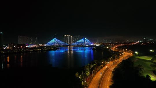 南宁青山大桥夜景航拍空境