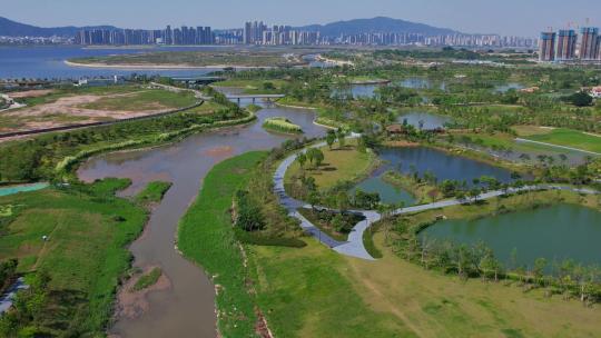 航拍厦门马銮湾双溪湿地公园