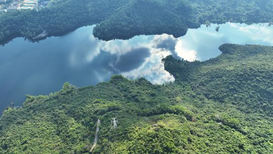 航拍深圳户外塘朗山森林梅林水库自然风景