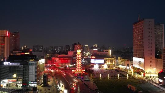 郑州城市夜景二七广场航拍