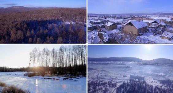 航拍敖鲁古雅冬季雪景林海雪原驯鹿雪乡风景高清在线视频素材下载