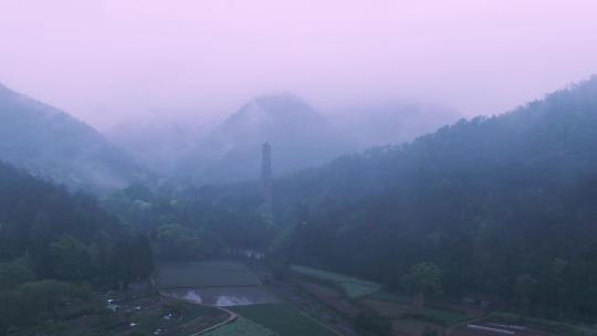 航拍天台山国清寺千年隋塔视频