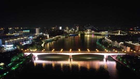 广西柳州柳江大桥夜景航拍