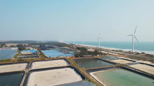 大海边养殖场风力发电风车