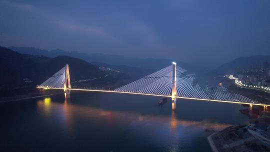 4K重庆奉节夔门大桥夜景航拍视频