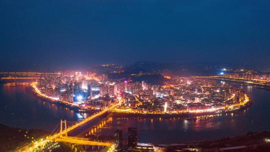 4k重庆江津老城区半岛夜景几江长江大桥视频素材模板下载