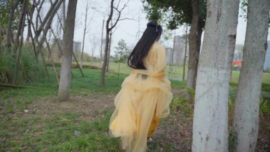 梨花小黄衣服特写人像小姐姐舞蹈汉服漂亮