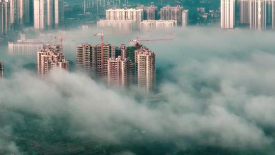航拍城市建筑云层流动