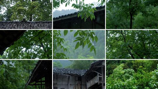 江南老房子乡村下雨屋檐水下雨天