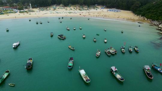 海南省万宁市渔村渔排渔船航拍